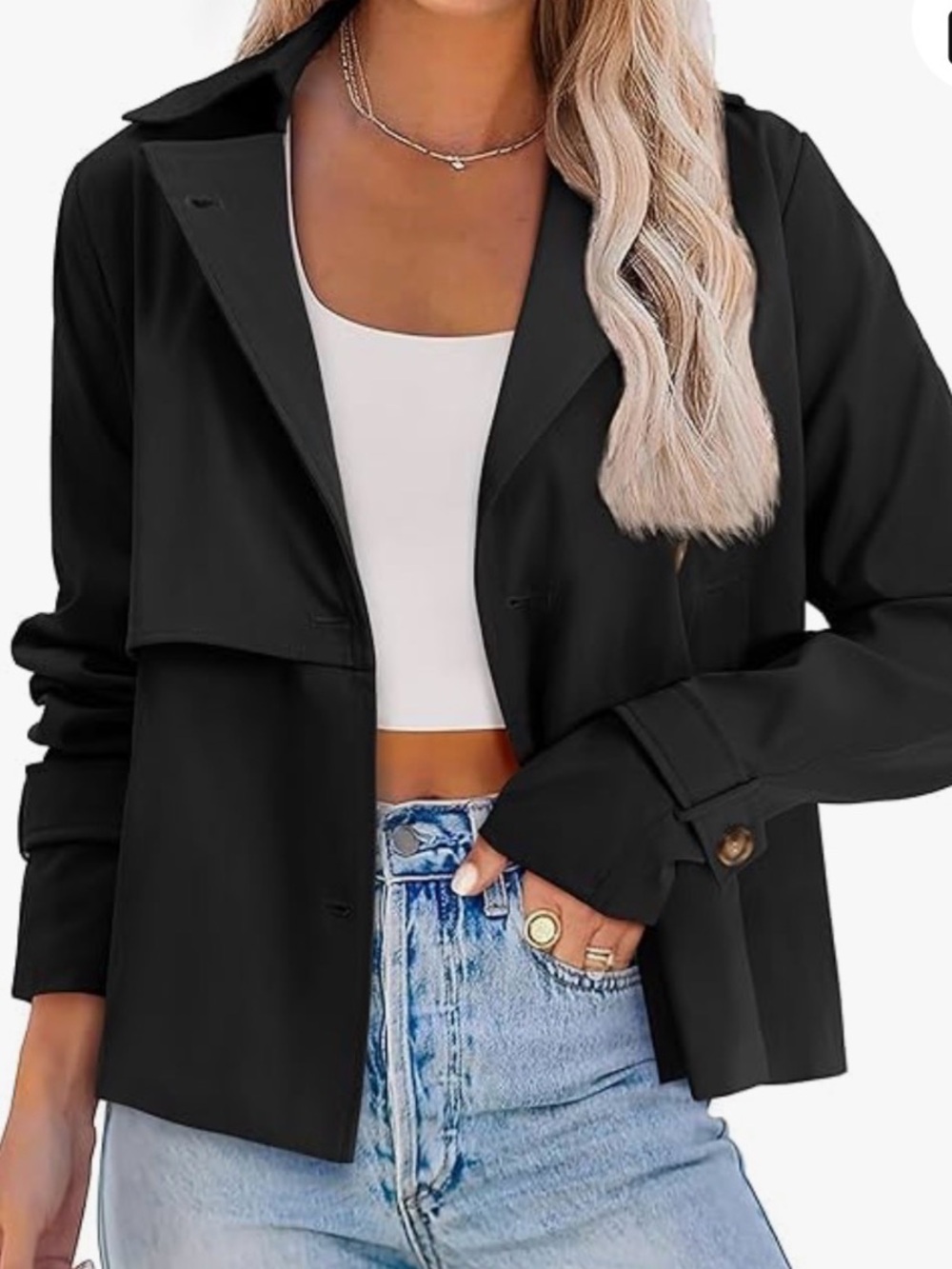 🆕 AGSEEM Womens Cropped Trench Coat Casual Single Breasted M